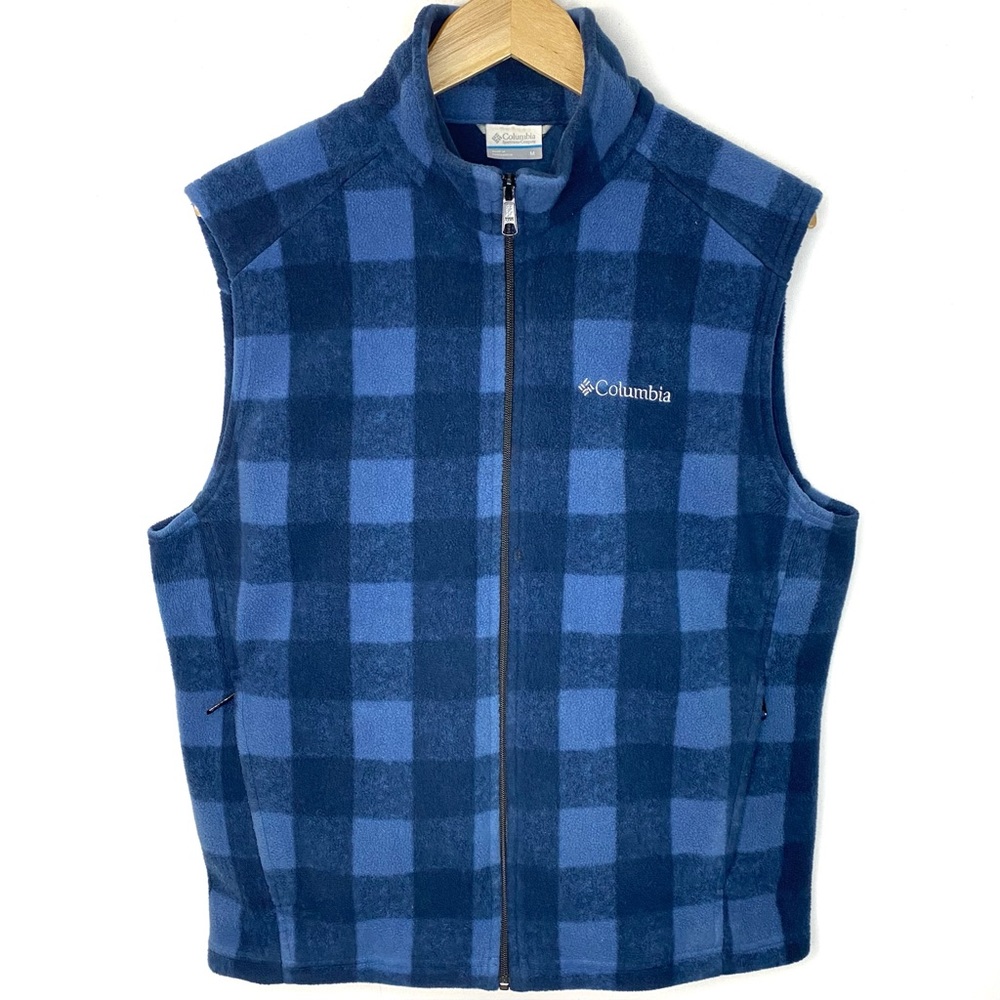 Columbia Men’s Comfy Blue & Black Buffalo Plaid Full Zip Fleece Vest Jacket M
